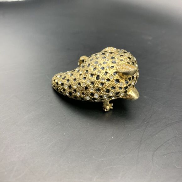 Leopard Head Brooch Pin Big Cat Clear Rhinestone Black Green Enamel Vintage - Picture 5 of 7